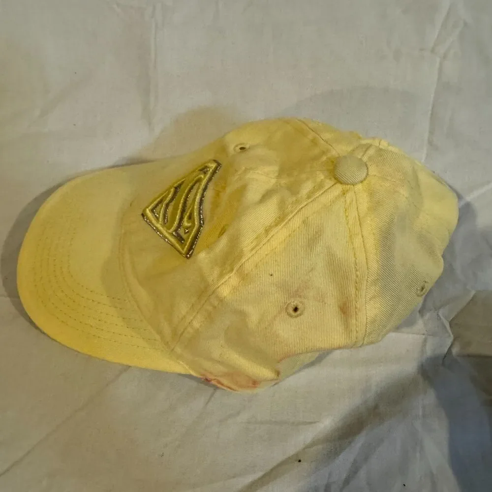 DC Comics Supergirl Hat Yellow Cargo Pocket Anoma Shield Cap AS IS FLAWED Stain